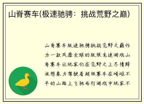 山脊赛车(极速驰骋：挑战荒野之巅)